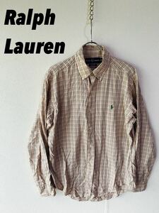 【人気】Ralph　Lauren/ラルフローレン　茶/ブラウン　チェックシャツ　CLASSIC　FIT　Mサイズ（K105）
