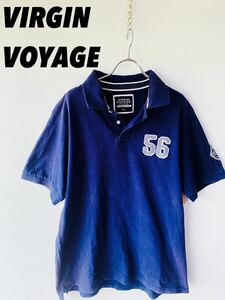 VIRGIN　VOYAGE　ヴァージン　ボヤージュ　紺/ネイビー　ポロ　シャツ　LLサイズ　　大きい　サイズ　アメカジ　ワッペン（K130）