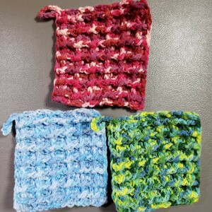 エコたわし3枚組 アクリル毛糸製 ワッフル編み ハンドメイド