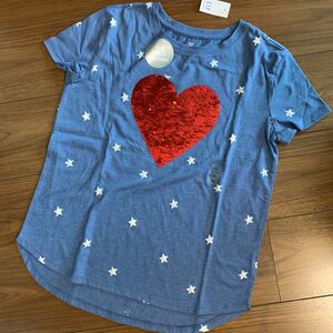 GAP Gap Heart короткий рукав футболка 160 украшен блестками звезда девочка 