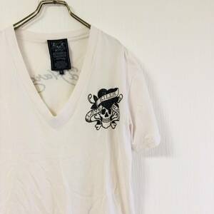 ★Ed Hardy エドハーディ★メンズ VネックTシャツ ラインストーン スカル size L