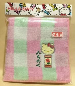 新品 ハローキティ ハンドタオル みちのくこけし ご当地 限定 格子柄 ピンク 薄緑 刺繍 コケシ HELLO KITTY キティちゃん ハンカチ 宮城県