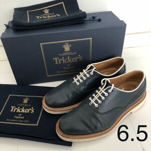 Tricker's ESTNATION 別注 レザー Vibram 紺 白 ネイビー ホワイト ビブラム ソール トリッカーズ エストネーション 6.5 6 1/2 25cm 程度