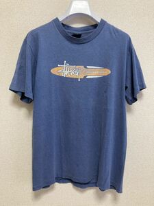 90's ヴィンテージ stussy 半袖Tシャツ サーフボード サーフィン Tシャツ USA製 ネイビー 系 mediun Vintage