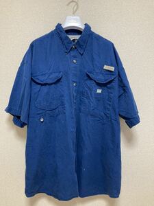 Columbia PFG コロンビア フィッシングシャツ ワークシャツ 半袖シャツ XL 青 BIGシルエット マルチポケット /釣り アウトドア