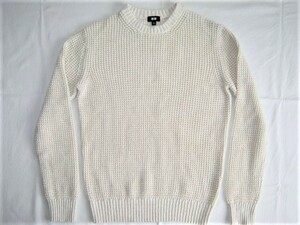 ★古着 美品 数回使用 2018年 UNIQLO ユニクロ ワッフルクルーネックセーター(長袖) M 30.NATURAL ナチュラル 杢カラーアイボリー メンズ★