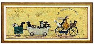 【模写】 Sam Toft サム・トフト アートフレーム いぬタクシー サムトフト 絵画 アートポスター 絵 新品 犬の絵 犬 額装付き 94.5x43cm