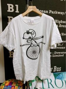 激レア 稀少 KINASHI CYCLE×SNOOPY 自転車 メンズ 白 Tシャツ 木梨サイクル スヌーピー PEANUTS 木梨憲武 車輪 フライングエース コラボ M