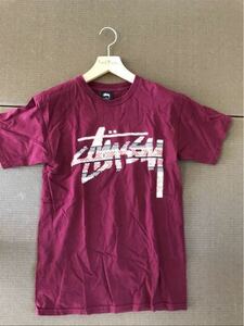 ステューシー STUSSY 半袖Tシャツ えんじ S メンズ スチューシー ワールド ニットセーター柄 美品 ストリート シャツ ボルドー Tシャツ