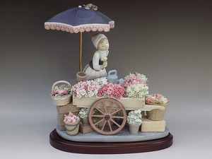 c072 西国 LLADRO リヤドロ 公園通りの花屋さん 専用ケース付 台座付 フィギュリン 人形 置物 元箱有 美品