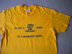 70S 80S ビンテージ I’M MOTORCYCLE RIDER Tシャツ モーターサイクル ライダー バイク バイカー イエロー L