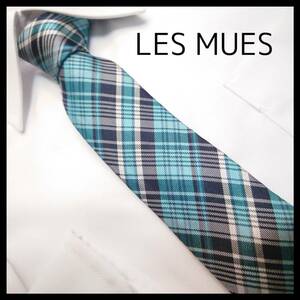 LESMUES　レミュー　ブルー　ネイビー　チェック　最高級シルク100％　ブランド　メンズ　スーツ　小物　ネクタイ　大人気