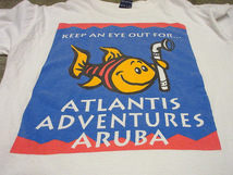 ビンテージ90's●ATLANTIS ADVENTURES ARUBAフィッシュプリントコットンTシャツsize L●210516f5-m-tsh-ot魚メンズ半袖シャツマリン_画像6