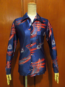 ビンテージ70's●Oceanto Ocean総柄開襟シャツsize S●210530f2-m-lssh-hpe古着長袖シャツトップスメンズヒッピー