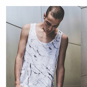 [ new goods unused ]mnml marble pattern tank top [ size S] marble pattern white black cotton cut and sewn T-shirt 