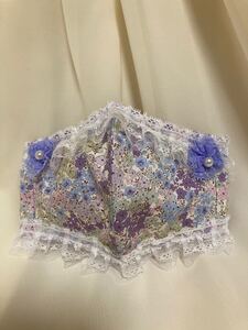 立体インナー 小花柄 パープル系 レース お花飾り 国産コットン ハンドメイド