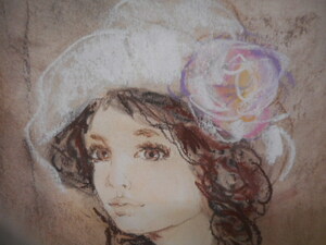Art hand Auction 伯纳德·查罗伊, 粉彩, 原画, 白帽, 一位美丽女人的画像, 真正的, 男人的收藏, 绘画, 水彩, 肖像