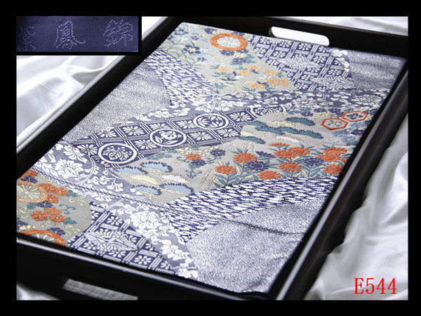安い購入 O-2306 袋帯 本藍染 藍虹彩 流水に草花模様 御召御納戸色