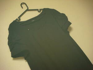 大きいサイズ　飾り付き　お袖リボン　ジャージー　ワンピース　黒　美品　3L