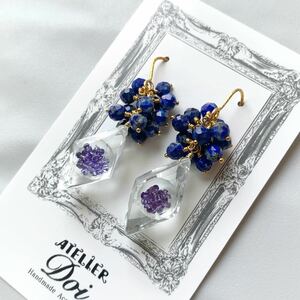 Art hand Auction [SALE] Zircon x Crystal and Lapis Lazuli Earrings Natural Stone K14gf, Handmade, Accessories (for women), Earrings, Earrings