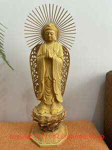 仏教工芸品 阿弥陀如来 立像 置物 精密彫刻　極上品　木彫仏教　仏師で仕上げ品　