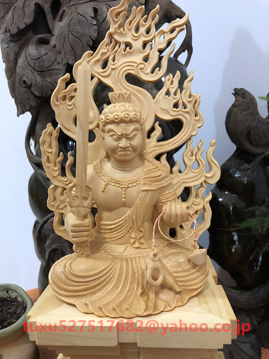 極上品 総檜材 仏教美術 精密彫刻 仏師で仕上げ品 仏像立像 不動明王 