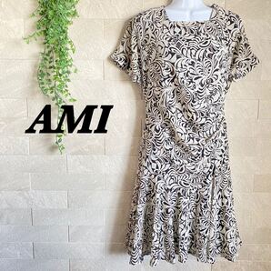 AMI アミ ひざ丈ワンピース ワンピース 総柄ワンピース 日本製 スナック ラウンジ