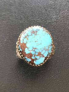 NAVAJO [Tim Bedah/tim*beda-]1980's All 14K can tela rear turquoise ring 11 number Navajo Indian jewelry ho pi