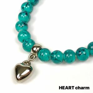 【新品☆送料込み即決価格!!】ターコイズブルー・ビーズ ハート（HEART）型チャーム付き ファッション数珠 ブレスレットの画像2