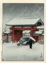 川瀬巴水　版画　芝大門の雪　昭和十一年　56ｘ40ｃｍ　大判ポスター　複製 ◆新版画　小原古邨　吉田博 　土屋光逸　浮世絵_画像1