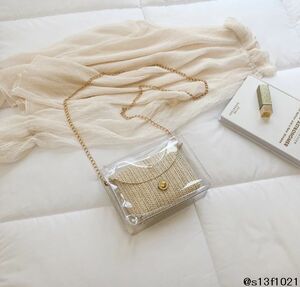 [ free shipping ] clear bag shoulder bag lady's beige 