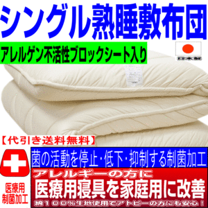 敷布団 シングル 日本製 病院業務用 敷き布団 しきふとん　極厚 抗菌 防ダニ 腰痛 アレルギー 体圧分散 S熟睡敷ふとんjk赤