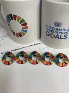 （国連ブックショップ購入・送料無料）SDGs ピンバッジ　 5個（4125円税込）（新品未使用）(ラバークラスプ再生素材)保存小分袋1枚付 UN74
