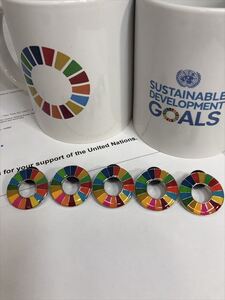 (国連ブックショップ購入・送料無料)SDGs ピンバッジ 5個(4125円税込)(新品未使用)(ラバークラスプ再生素材)保存小分袋1枚付 UN74