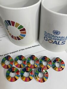 （国連ブックショップ購入・送料無料）SDGs ピンバッジ　 8個（6270円税込）（新品未使用・ラバークラスプ再生素材)（保存小分袋1枚付UN77