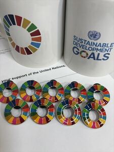 （国連ブックショップ購入・送料無料）SDGs ピンバッジ　 9個（7040税込）（新品未使用）(ラバークラスプ再生素材)（保存小分袋1枚付）UN78