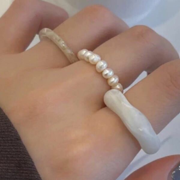 Beige ring 3pcs set- リング3点セット