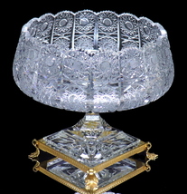 オールド・バカラ (BACCARAT) 1900年頃 ブロンズ装飾 特大クリスタルガラス製コンポート 超絶切子 アンティーク 金 ゴールド ディアマン _画像1