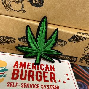アイロンワッペン 刺繍ワッペン マリファナ オシャレ アップリケ ストリート レゲエ reggae グリーン 葉っぱ 大麻