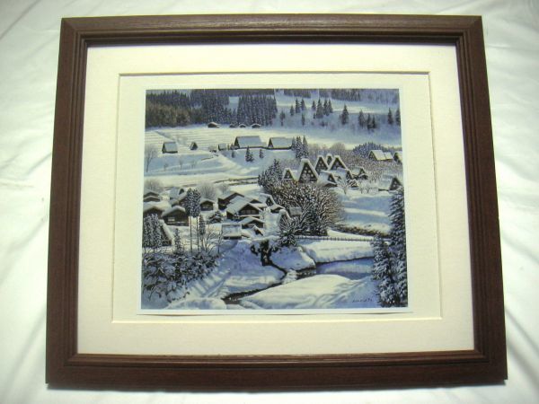 ◆ Offsetreproduktion von Jiro Morita Winter Village (Shirakawa-go), Holzrahmen inklusive, Sofortkauf◆, Malerei, Ölgemälde, Natur, Landschaftsmalerei