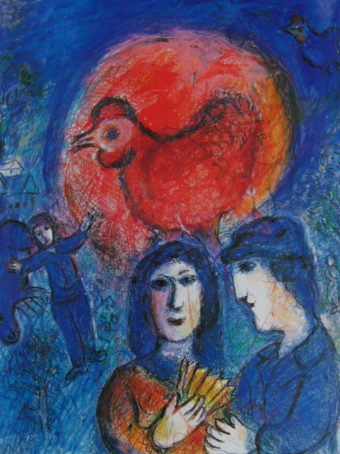 marc chagall, Rooster in the Sun, From a rare art book, New high-grade frame, matte framed, free shipping, overseas painter, master, painting, oil painting, portrait