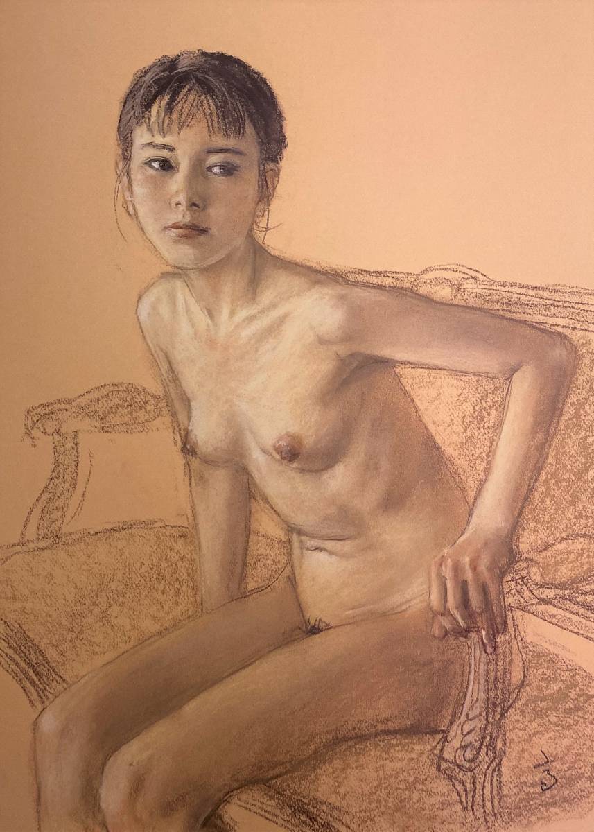 Shogo Takatsuka, Chaise, D'une rare collection d'art, Nouveau cadre de haute qualité, Cadre mat inclus, frais de port inclus, pastel, Ouvrages d'art, Peinture, Portraits