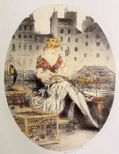 Art hand Auction Louis Icart, The Bird Seller, From a rare limited edition art book, New high-quality frame, Matte frame included, postage included, LOIS ICART, Artwork, Painting, Portraits