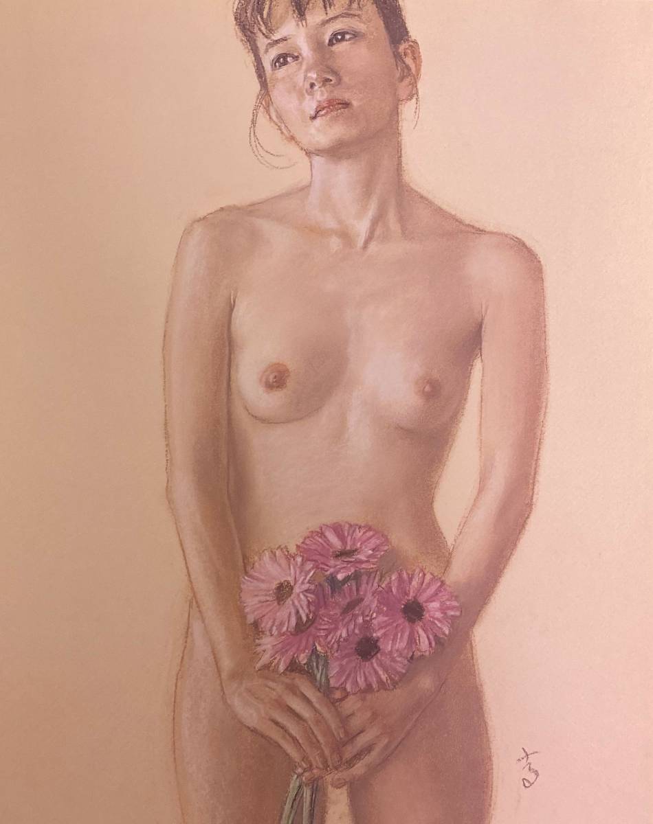 Shogo Takatsuka, flower, From a rare collection of art, New high-quality frame, Matte frame included, postage included, pastel, Artwork, Painting, Portraits