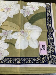 新品☆レディース ハンカチーフ 蘭の花★日本製 綿100% 約43cm