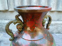 M7809 菊のご紋 花瓶 銅製 横18cm 高さ21cm ゆうパック80サイズ(0305) _画像6