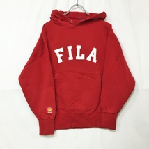 【人気】FILA/フィラ ビッグロゴ プルパーカー フェラーリ Shell 袖ワッペン レッド サイズL/S1856_画像2