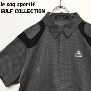【人気】le coq sportif GOLF COLLECTION/ルコックスポルティフ ゴルフ チェック柄 半袖シャツ グレー サイズL/S2041