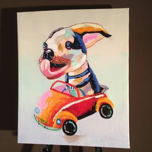 Art hand Auction Handgeschriebenes Ölgemälde „Drive Dog Painting, Innenölgemälde, Malerei, Ölgemälde, Tierzeichnung