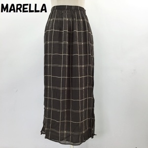 【人気】MARELLA/マレーラ イタリア製 チェック柄 ロングスカート サイドスリット 裏地あり グレーグリーン サイズ42/S1651
